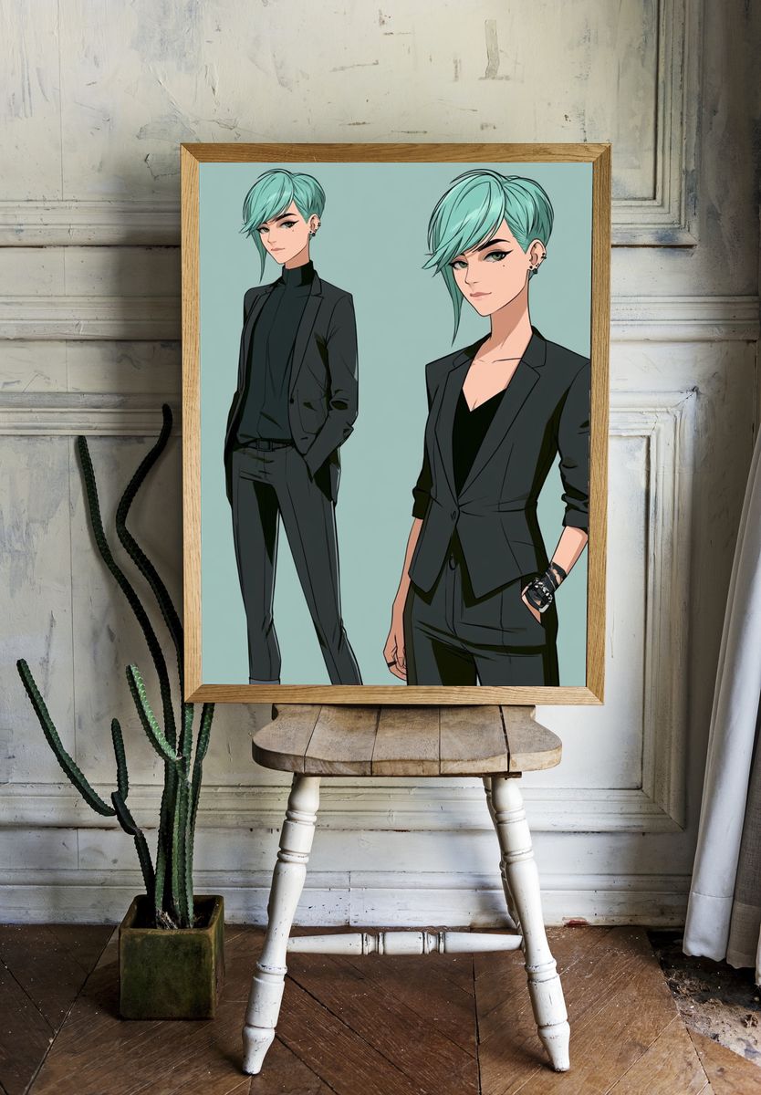 Mint-Haired Fashion Portrait Print. room preview