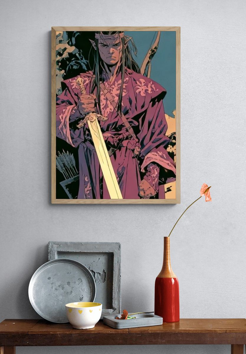 Elven Warrior Digital Art Poster. — room view 3