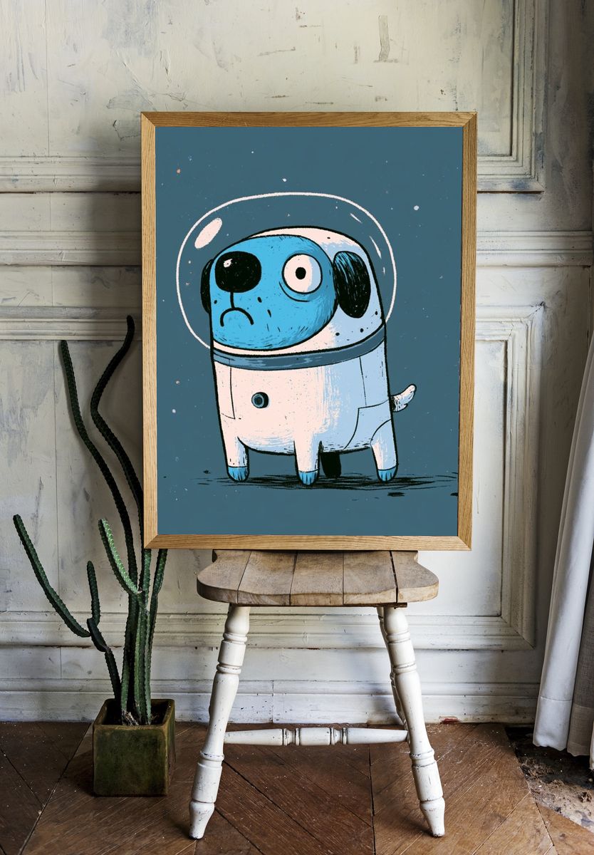 Astronaut Dog Illustration Poster. — room view 1