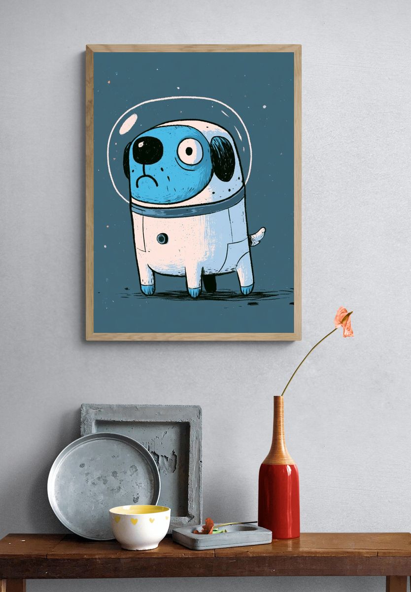 Astronaut Dog Illustration Poster. — room view 3