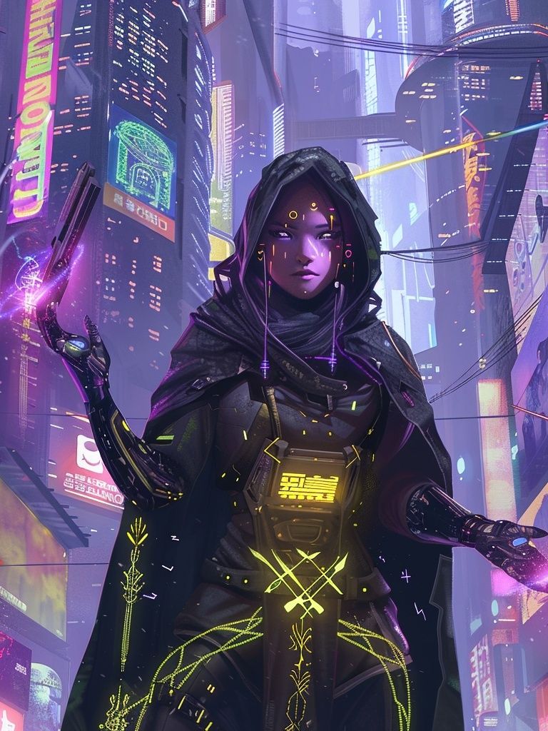 Cyberpunk Hooded Sorceress Poster. poster detail