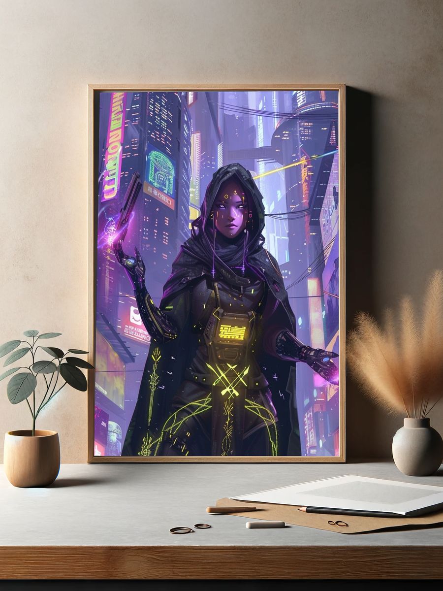 Cyberpunk Hooded Sorceress Poster. — room view 2