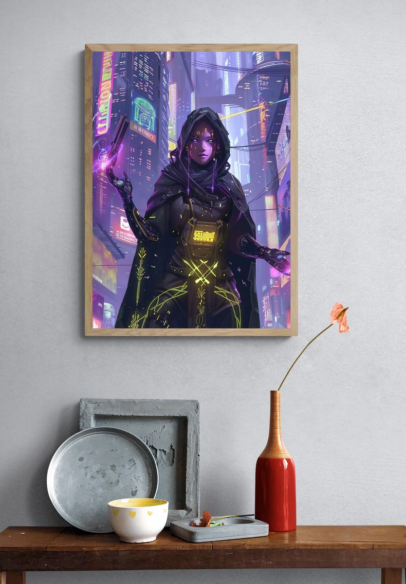 Cyberpunk Hooded Sorceress Poster. — room view 3