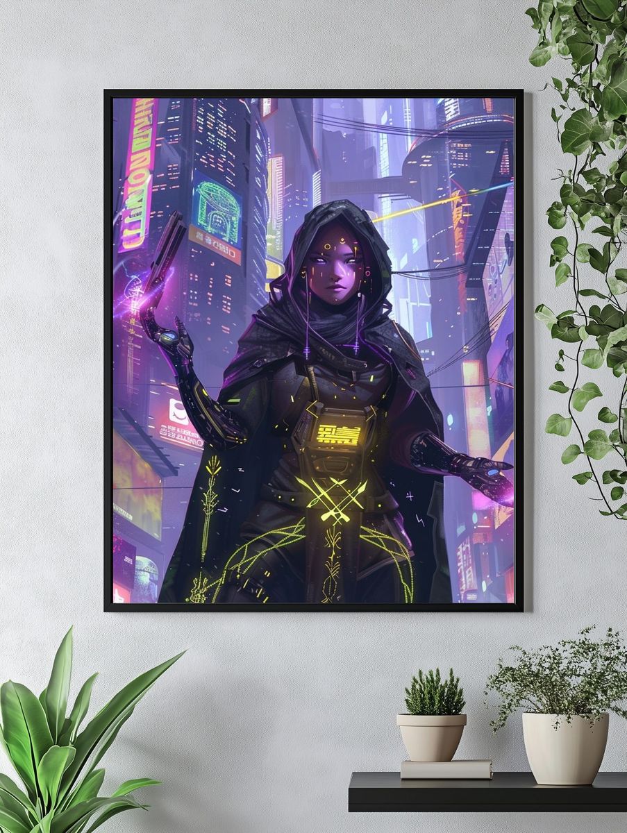 Cyberpunk Hooded Sorceress Poster. — room view 4