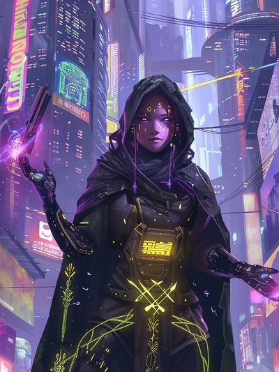 Cyberpunk Hooded Sorceress Poster.