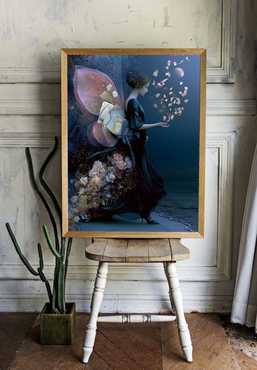 Moonlit Fairy Portrait Print. room preview