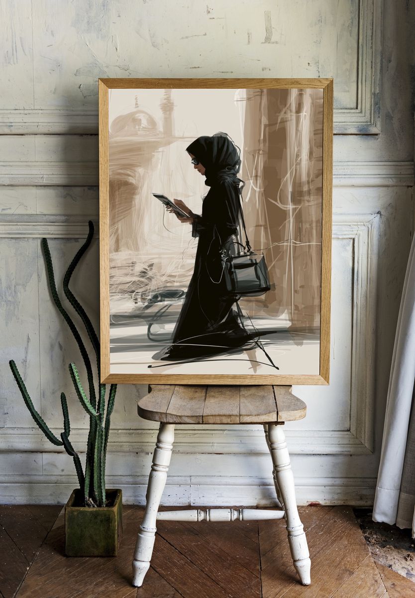 Hijab Street Scene Illustration Poster. room preview
