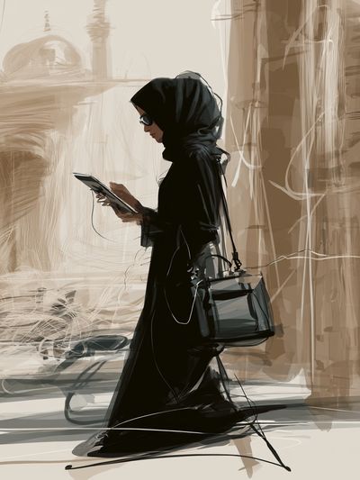Hijab Street Scene Illustration Poster.