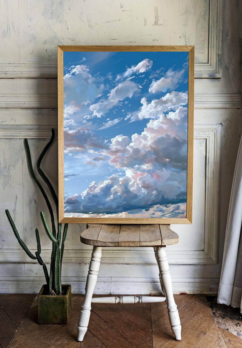 Dreamy Cloudscape Illustration Poster. room preview