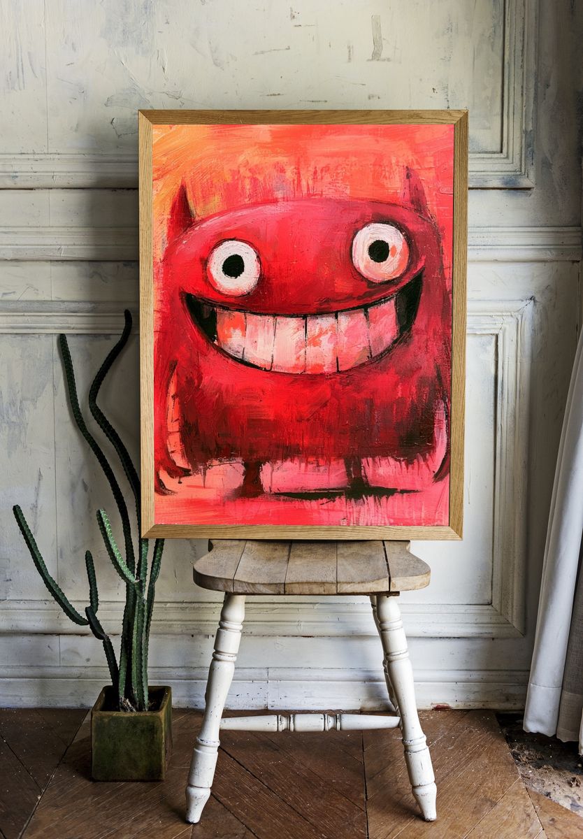 Red Monster Smile Illustration Poster. — room view 1