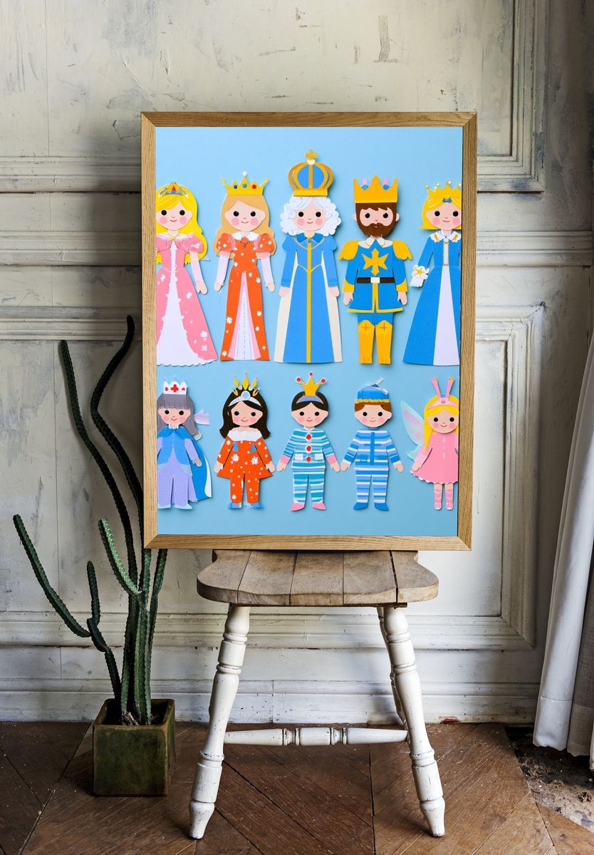 Paper Princess Characters Illustration Poster. — room view 1