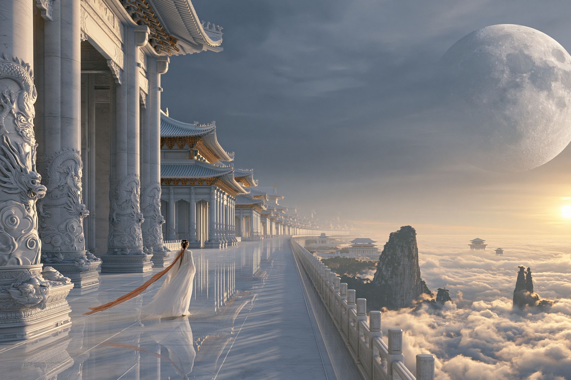 Celestial Temple Sunrise Print. poster — illustration art