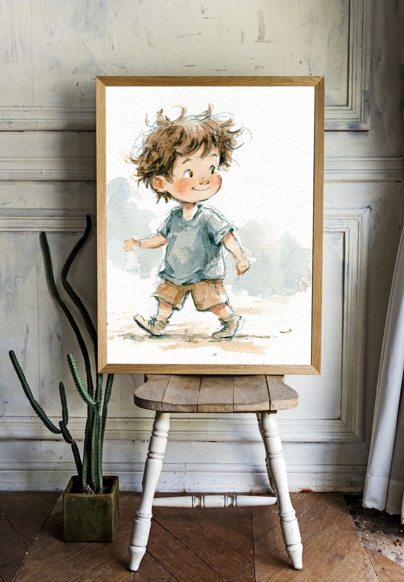 Watercolor Boy Illustration Poster. room preview