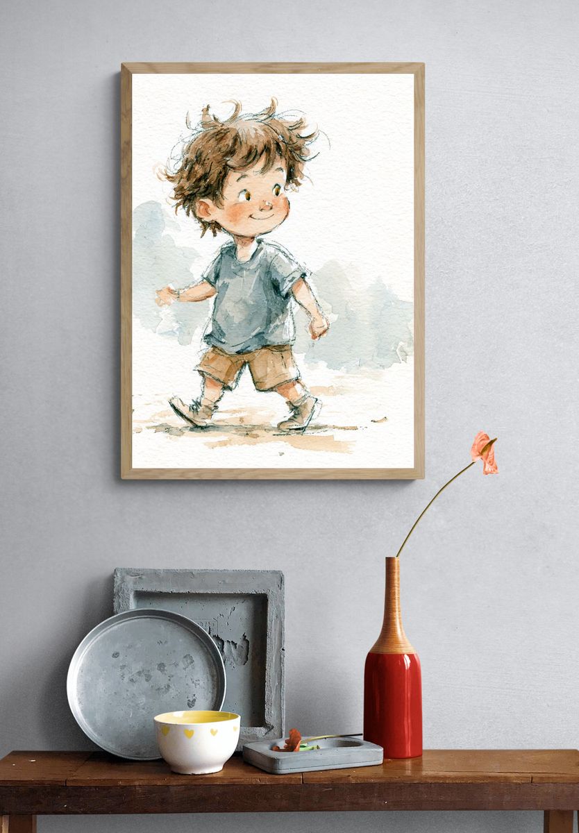 Watercolor Boy Illustration Poster. — room view 3