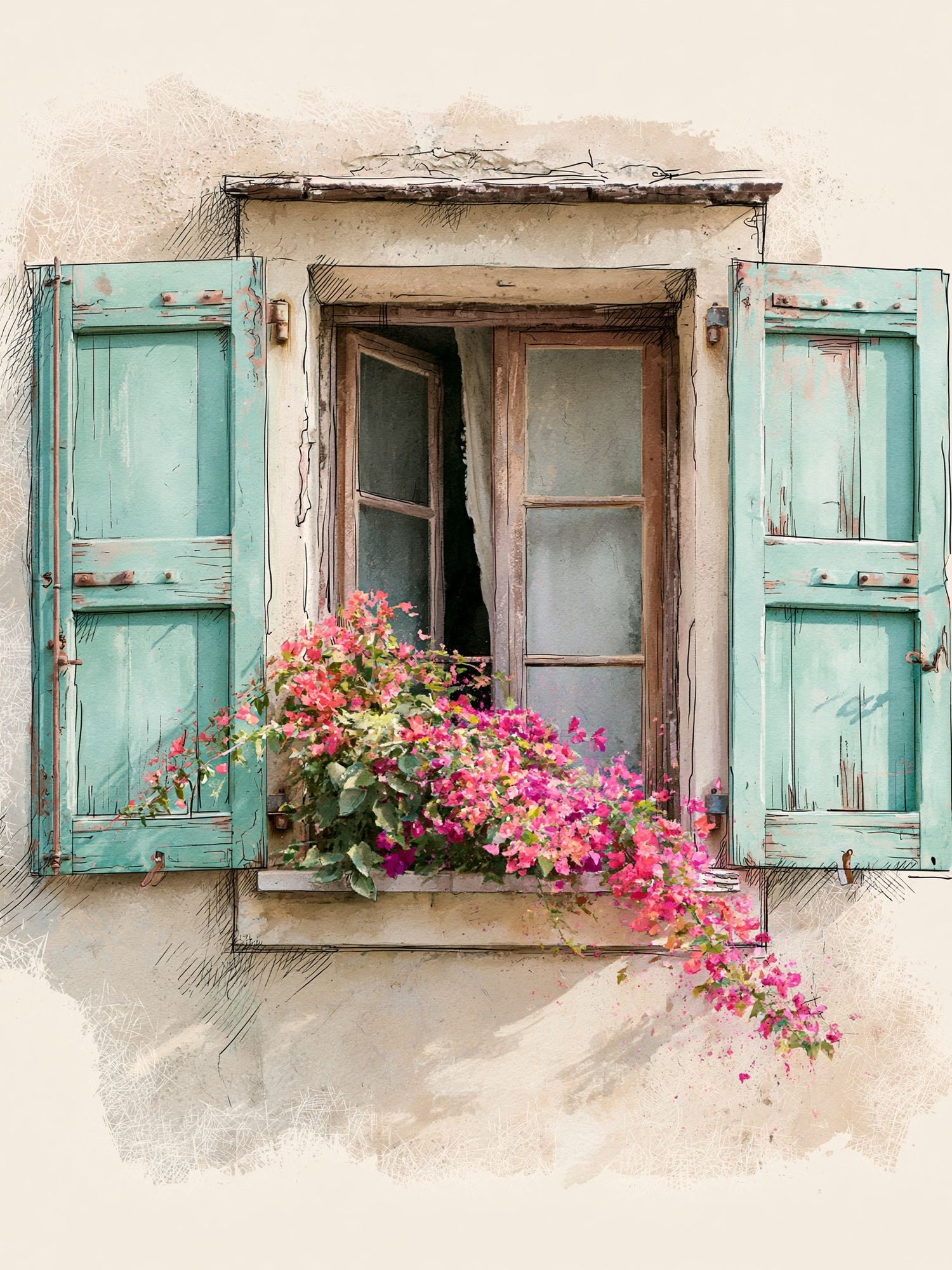 Mediterranean Window Flowers Print. poster detail
