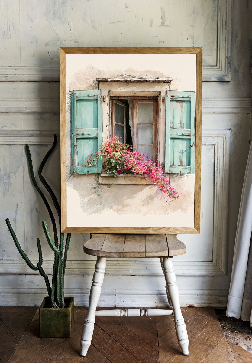 Mediterranean Window Flowers Print. — room view 1