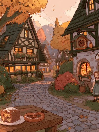 Cozy Village Bakery Illustration Poster. poster