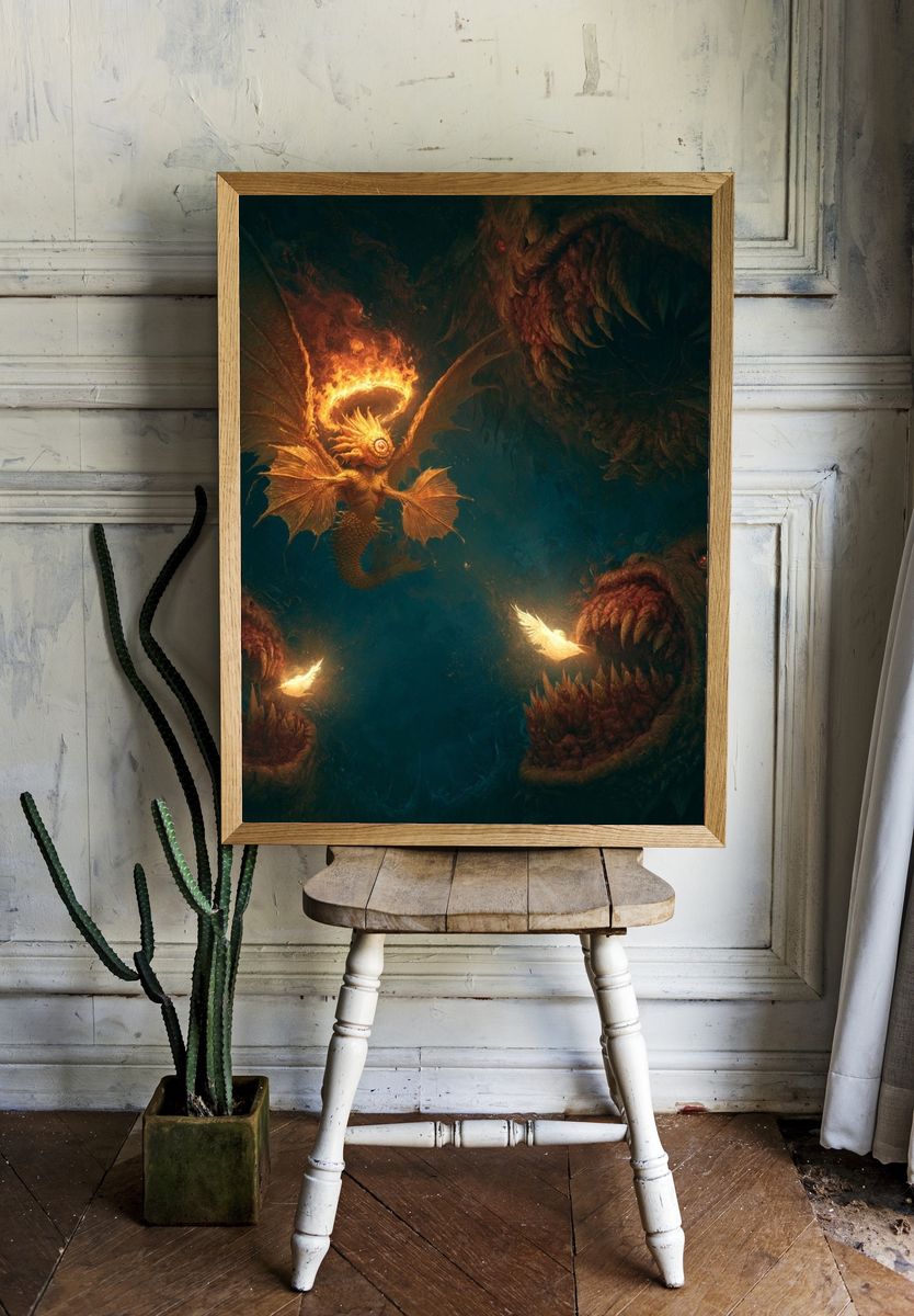 Fire Dragon Fantasy Print. — room view 1