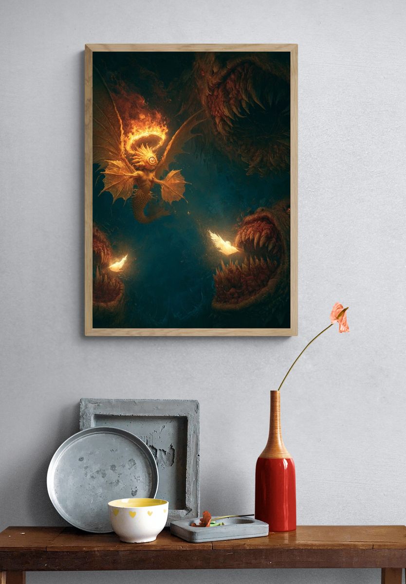 Fire Dragon Fantasy Print. — room view 3