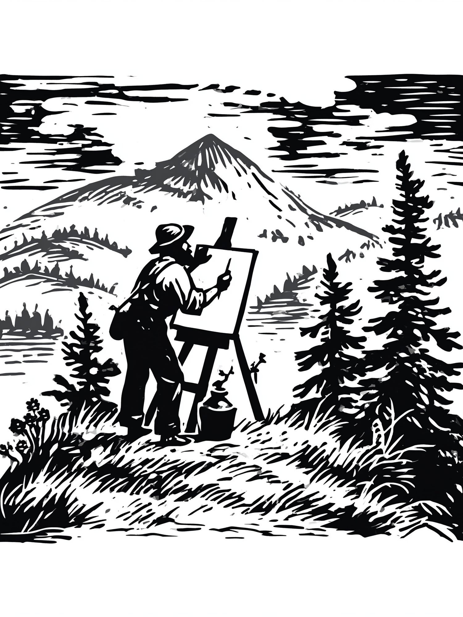 Mountain Painter Black-White Print. poster detail