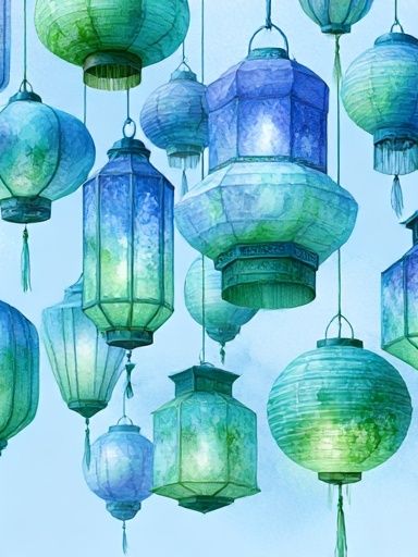 Hanging Lanterns Watercolor Print. poster detail
