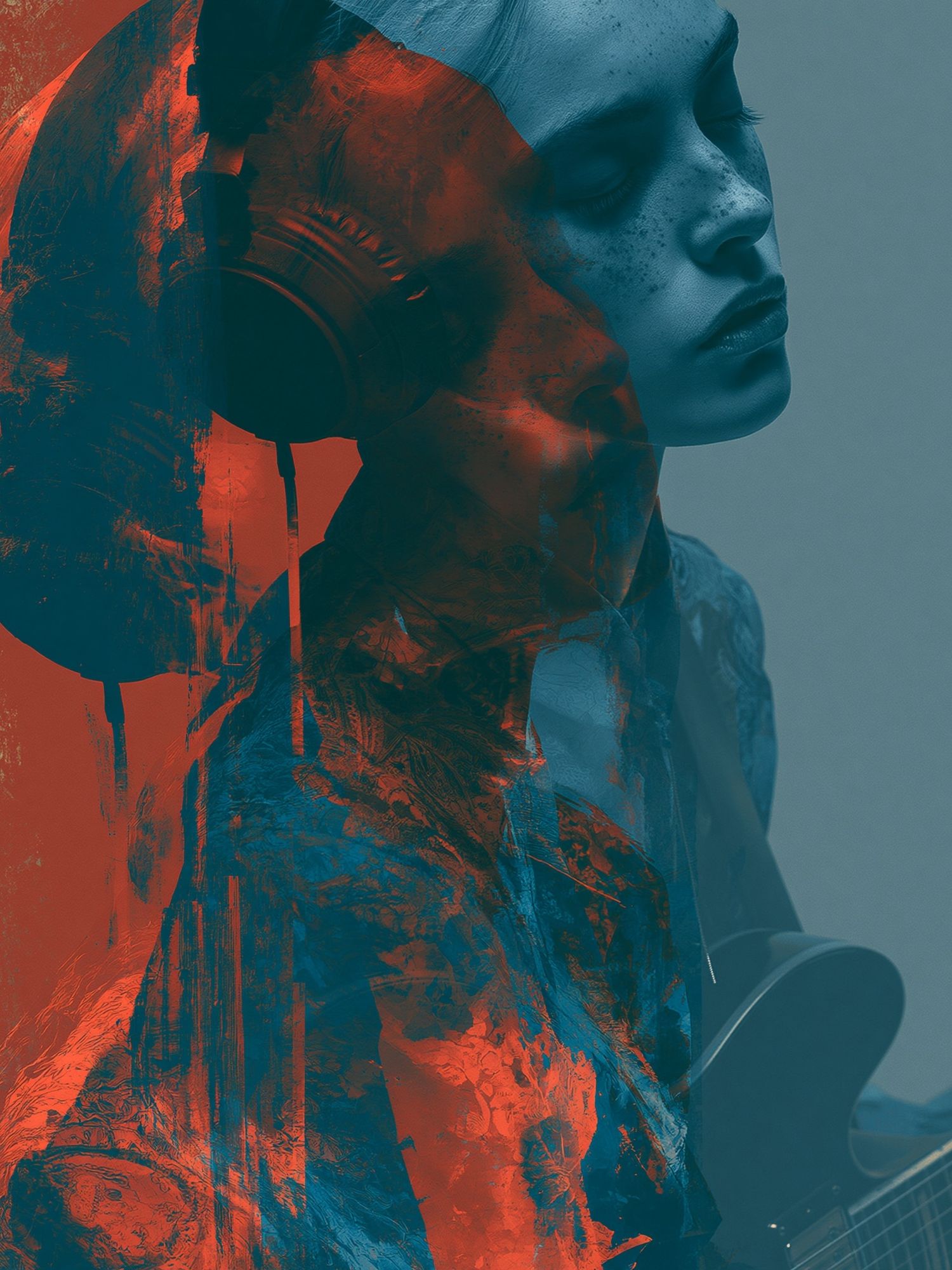 Headphones Portrait Digital Art Poster. poster — illustration art