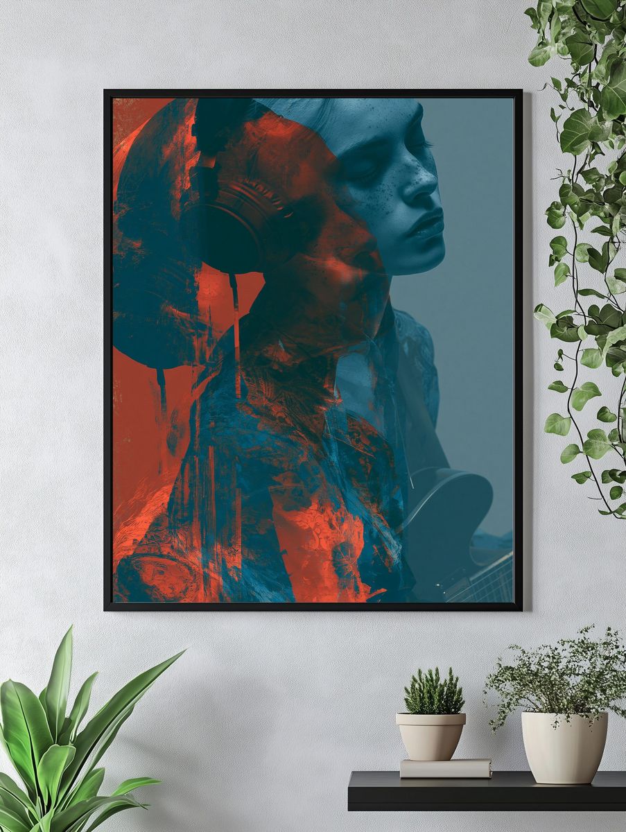 Headphones Portrait Digital Art Poster. — room view 4