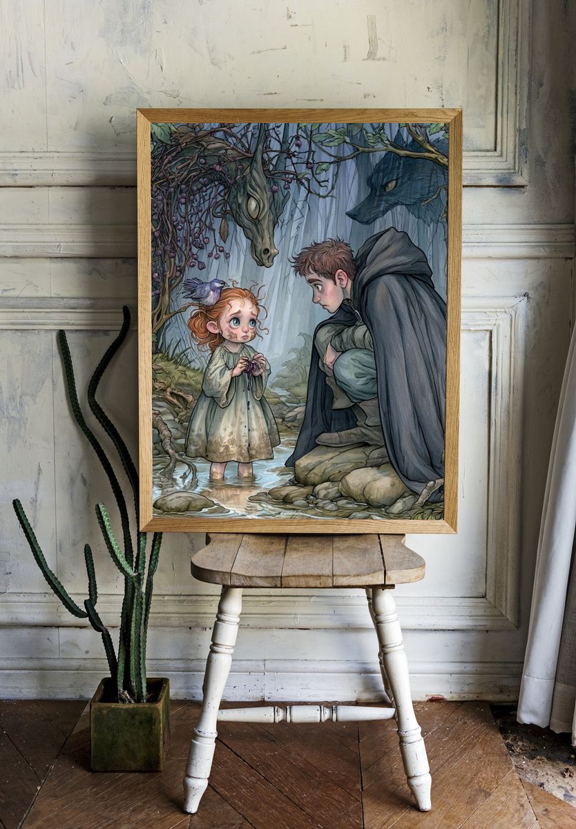 Forest Encounter Fantasy Illustration Poster. — room view 1
