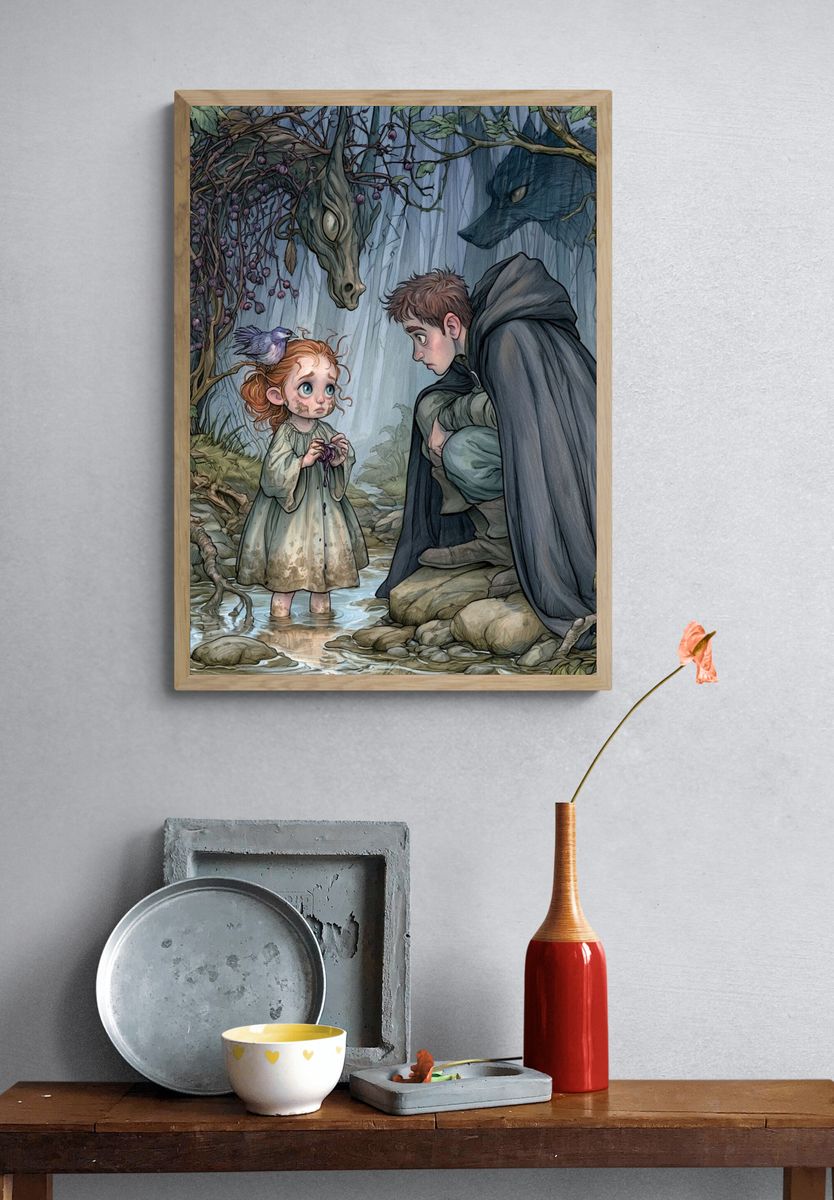 Forest Encounter Fantasy Illustration Poster. — room view 3