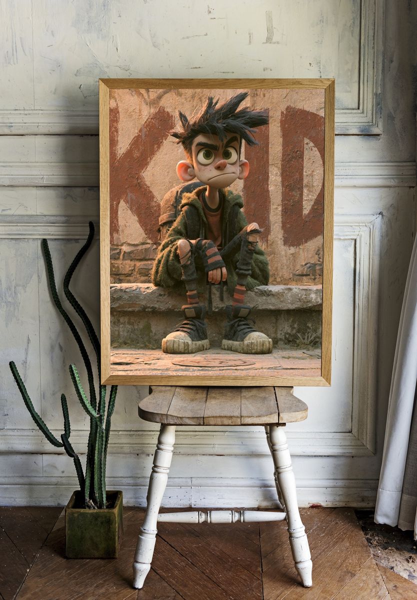 Animated Boy Character Illustration Poster. — room view 1
