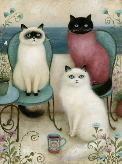 Three Cats Floral Illustration Poster. poster
