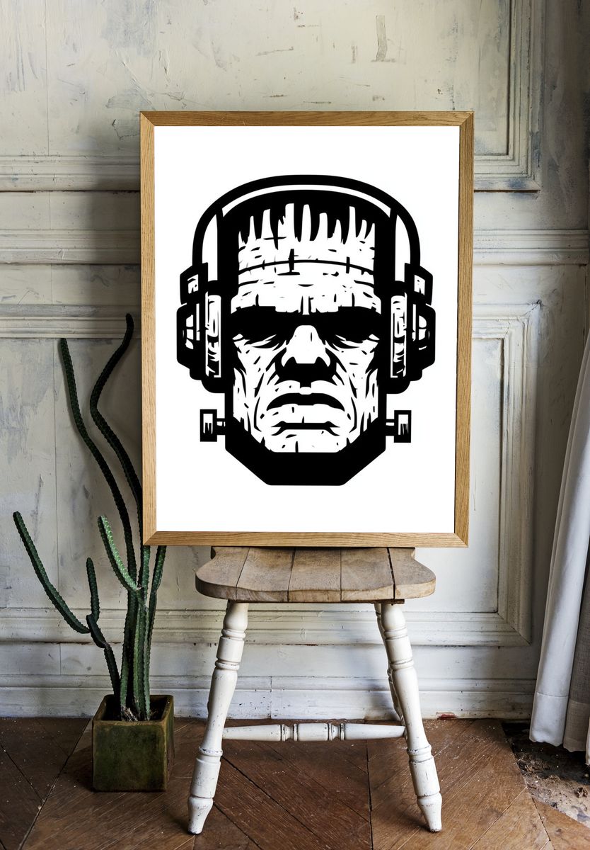 Frankenstein Headphones Typography Print. room preview