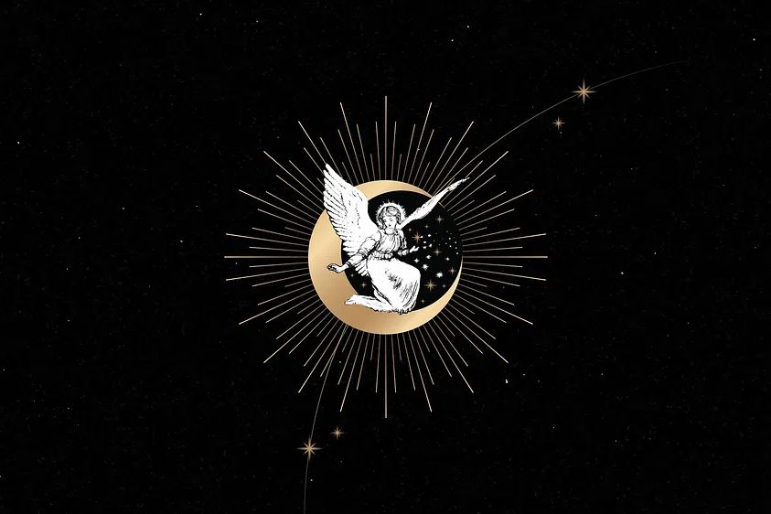 Vintage Christmas angel crescent moon. poster detail