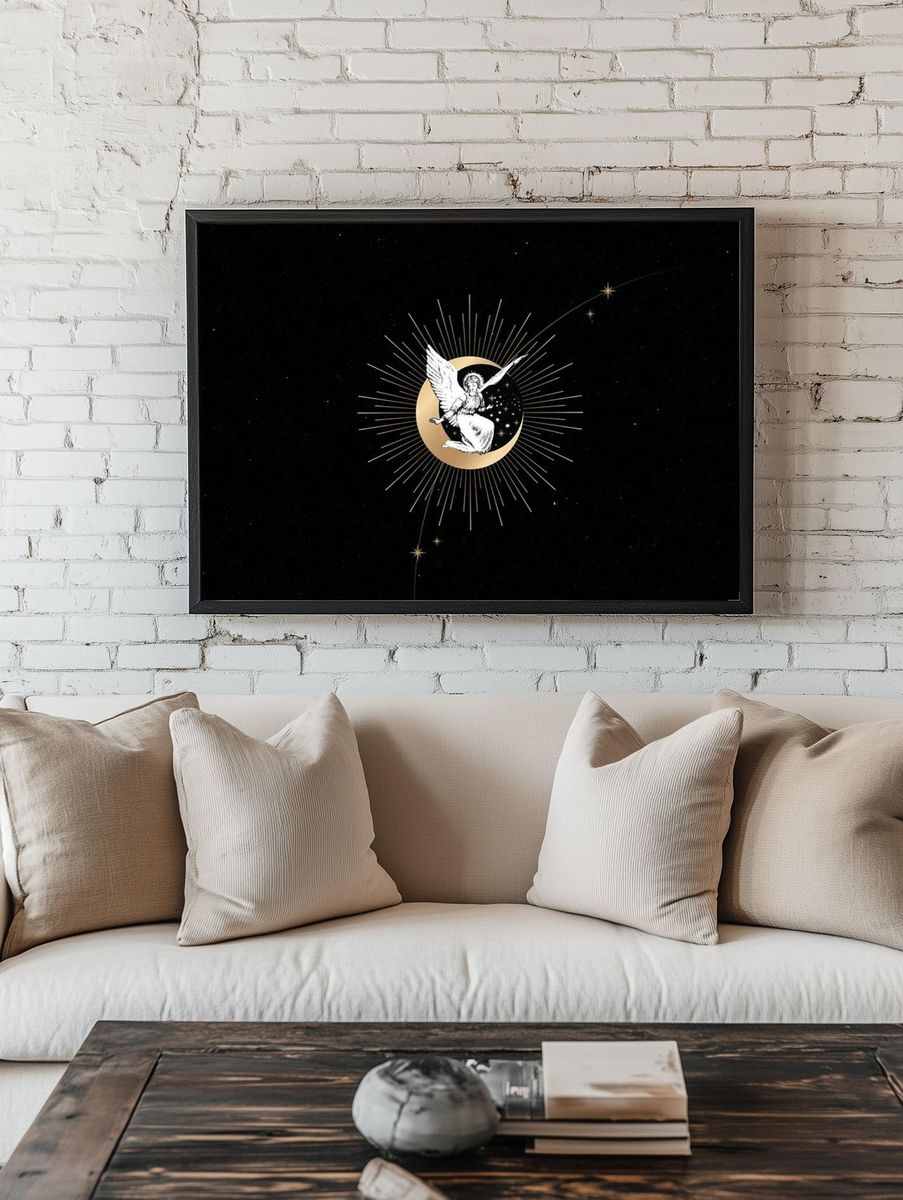 Vintage Christmas angel crescent moon. room preview