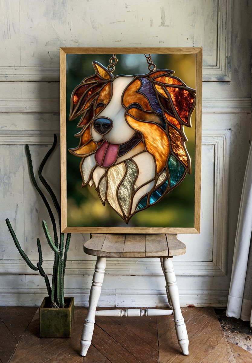 Stained Glass Collie Portrait Poster. room preview