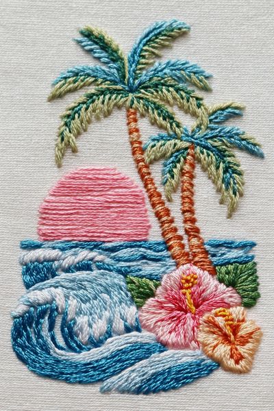 Tropical Embroidery Sunset Poster. poster print