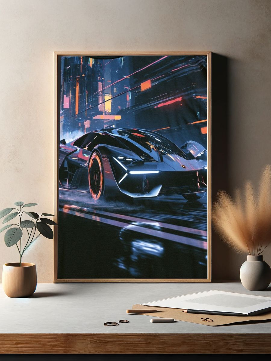 Neon Cyberpunk Supercar Poster. — room view 2