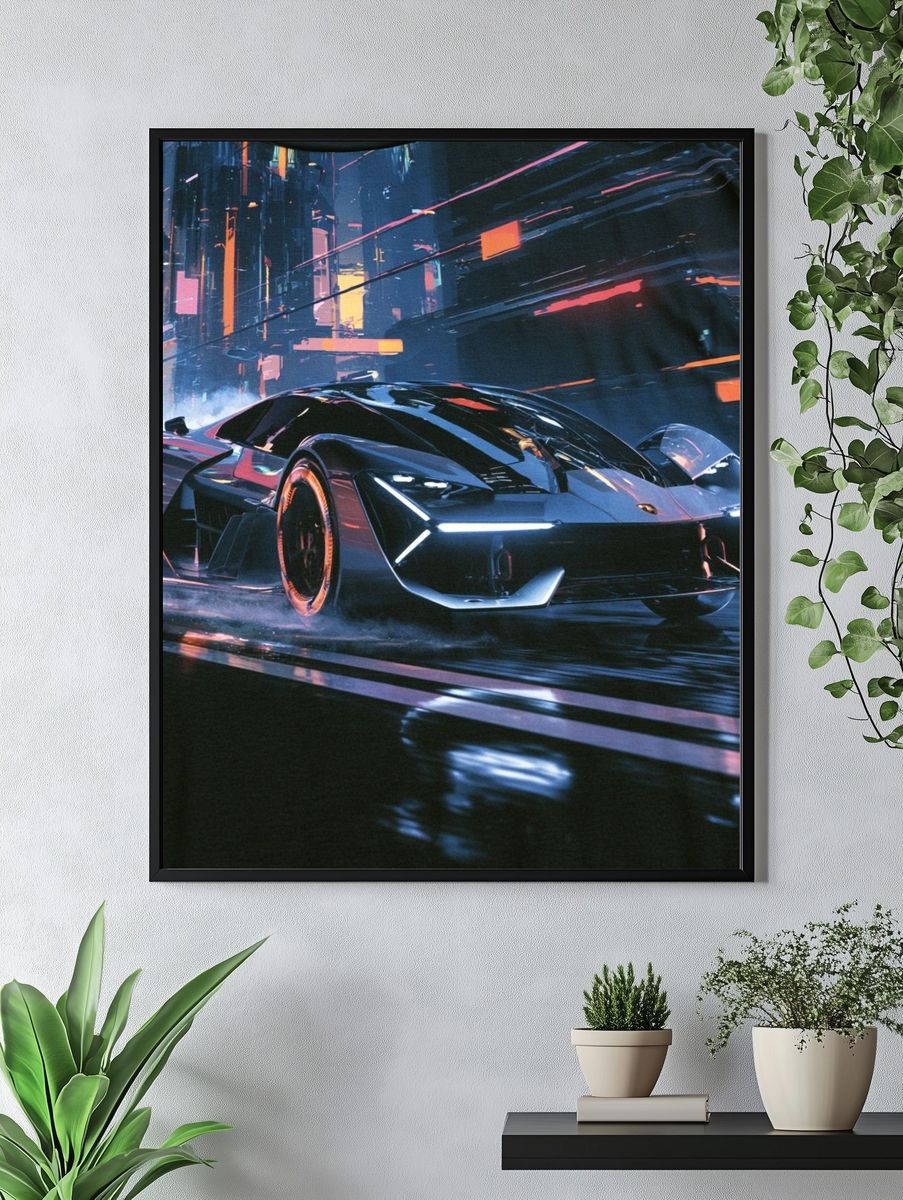 Neon Cyberpunk Supercar Poster. — room view 4