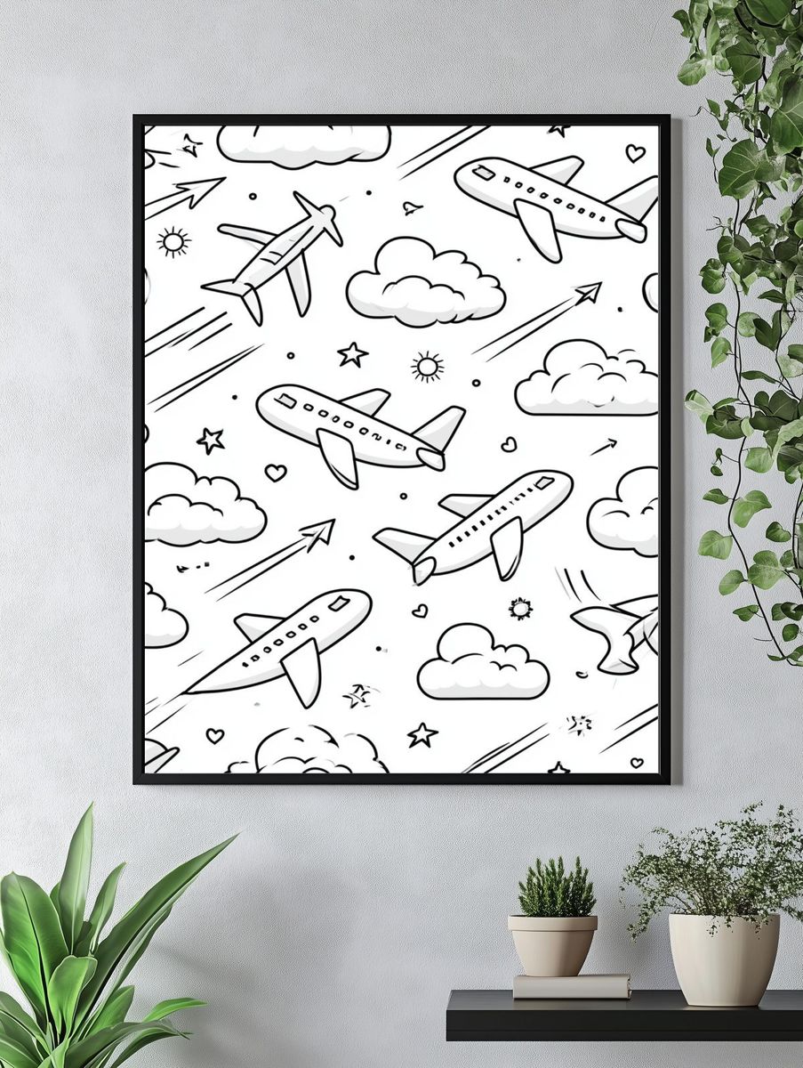 Airplane Clouds Pattern Poster. — room view 4