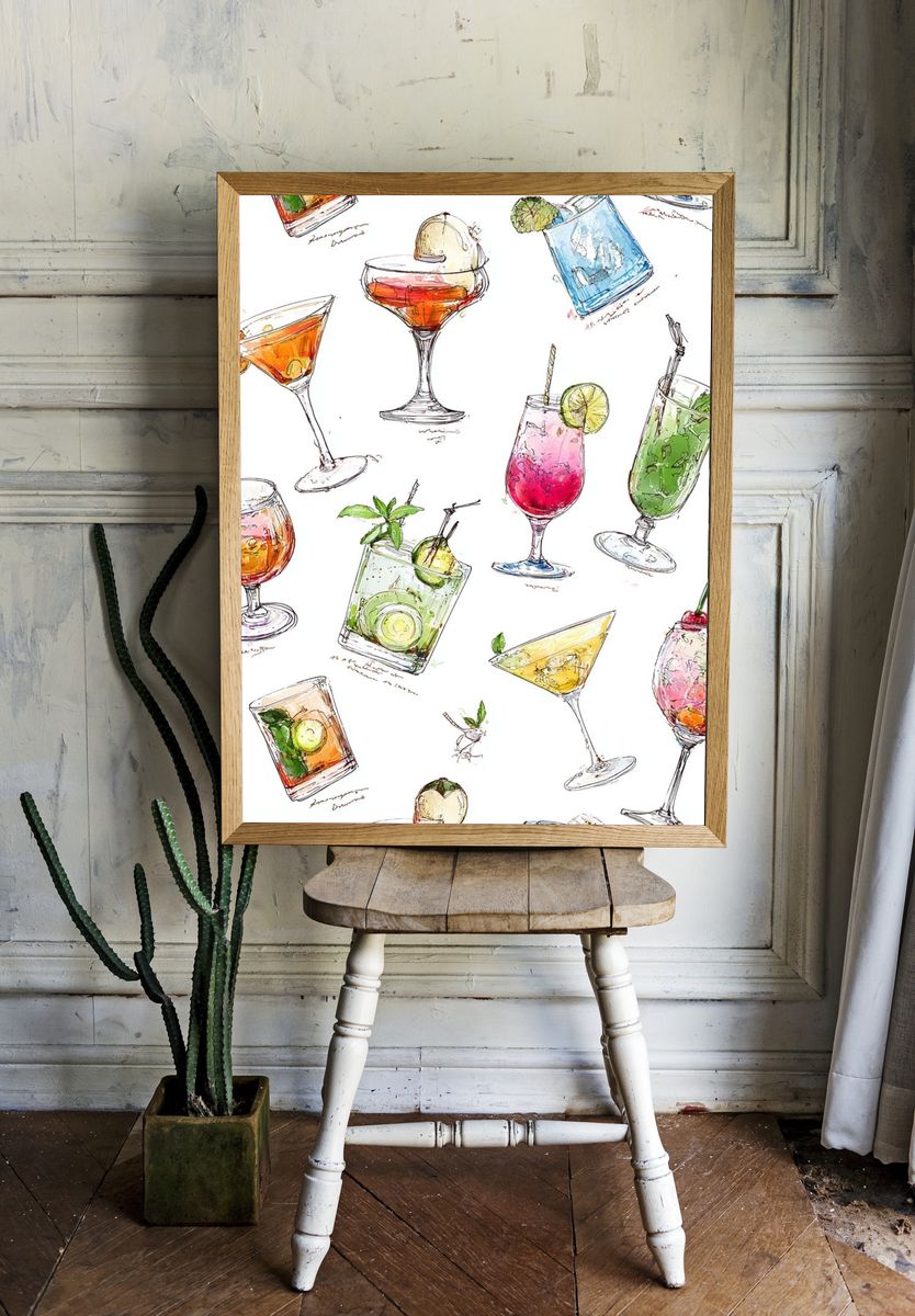 Cocktail Sketches Illustration Poster room preview