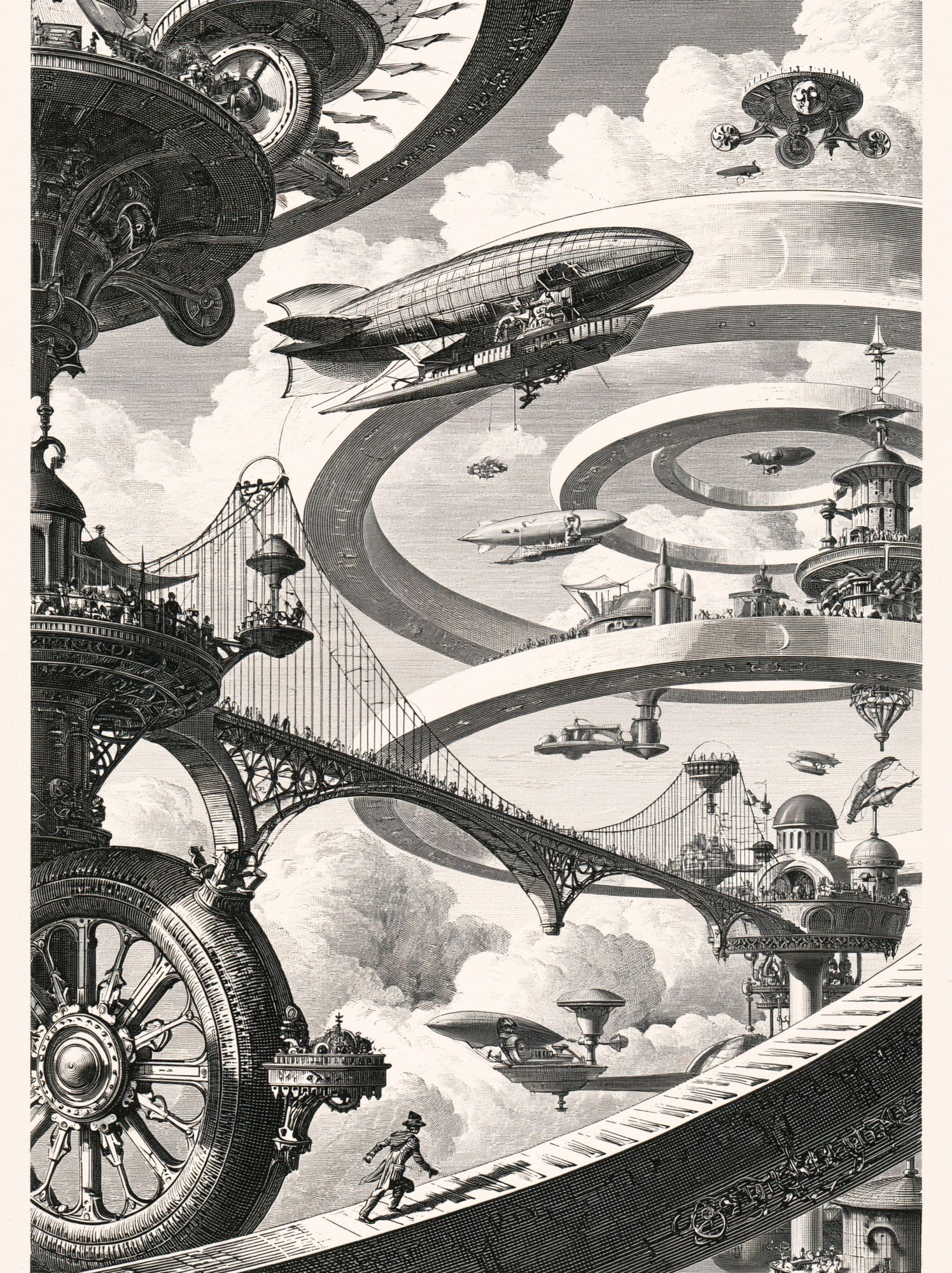 Retro Futurist Sky City Print. poster detail