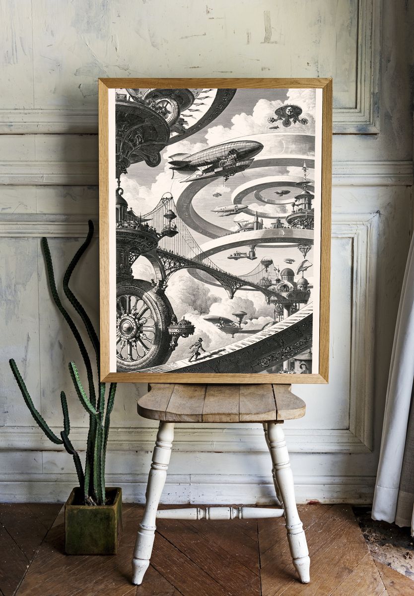 Retro Futurist Sky City Print. — room view 1