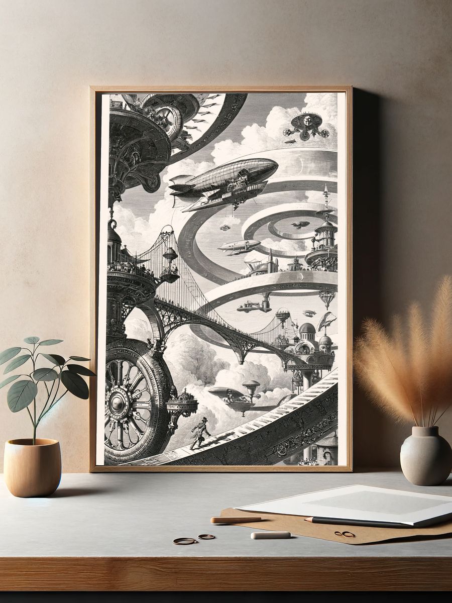 Retro Futurist Sky City Print. — room view 2