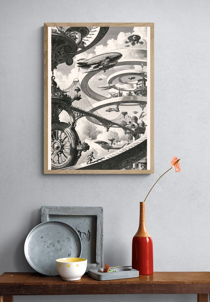 Retro Futurist Sky City Print. — room view 3