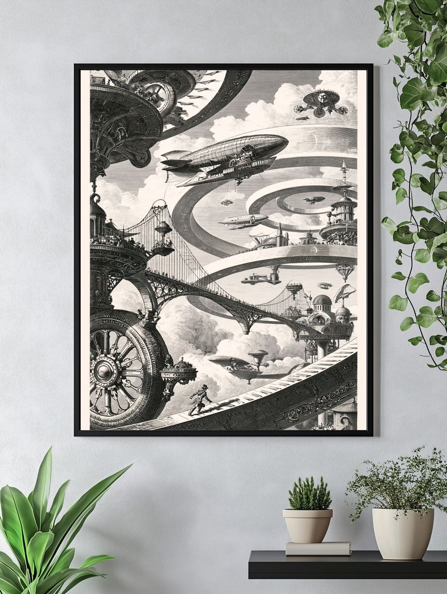 Retro Futurist Sky City Print. — room view 4
