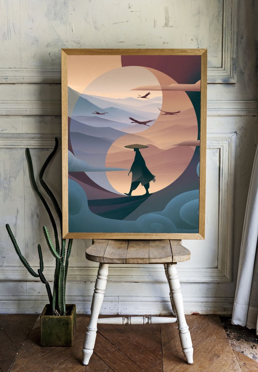 Samurai Landscape Illustration Poster. — room view 1