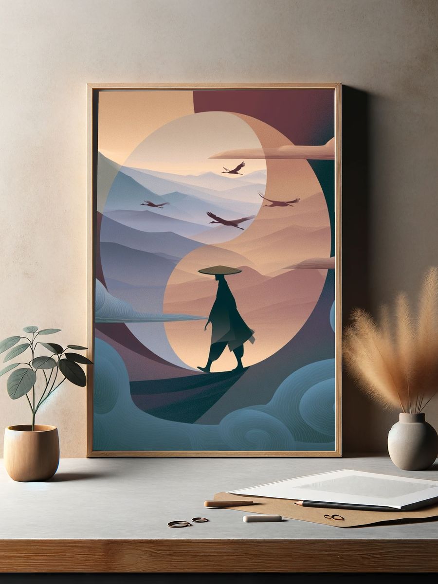 Samurai Landscape Illustration Poster. — room view 2