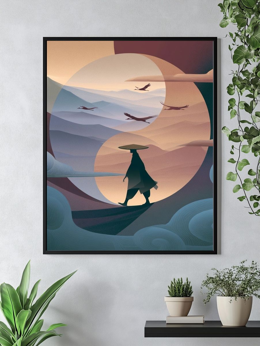 Samurai Landscape Illustration Poster. — room view 4
