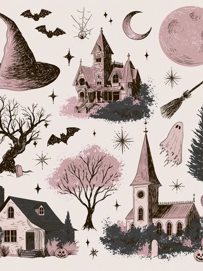 Spooky Halloween Cottage Illustration Poster.