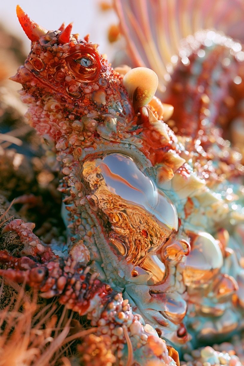 Coral Dragon Fantasy Illustration Poster. poster detail